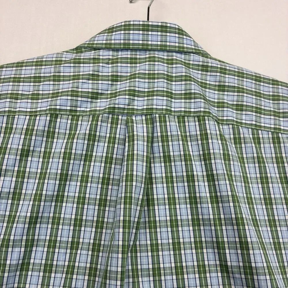 Banana Republic Men’s Dress Shirt Large Green Blue Plaid Non Iron Classic Fit
